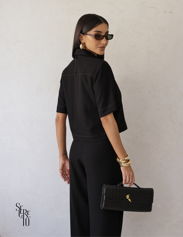 Shacket Manga Curta Maria Preto