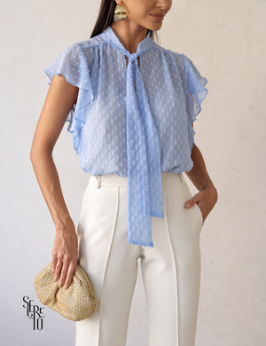 Blusa com Regata Manga Babado Jaque Azul