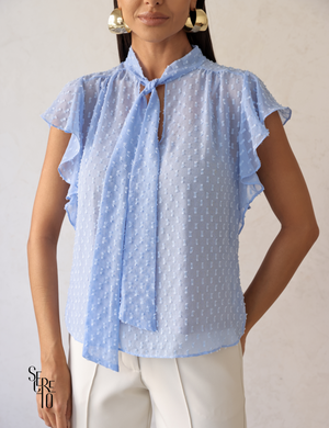 Blusa com Regata Manga Babado Jaque Azul