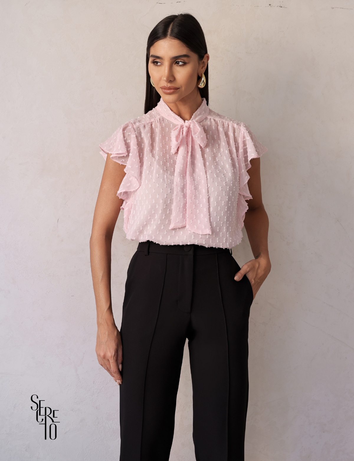 Blusa com Regata Manga Babado Jaque Rosê