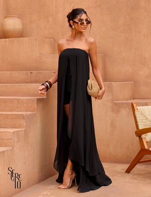 Vestido Longo T.Q.C com Macaquinho Julia Preto