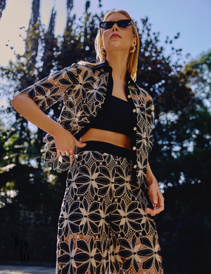 Conjunto Renda Guipure Floral Beatriz Preto (Não Acompanha Top)