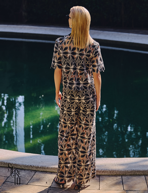 Conjunto Renda Guipure Floral Beatriz Preto (Não Acompanha Top)