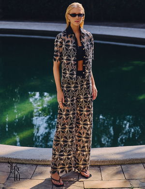 Conjunto Renda Guipure Floral Beatriz Preto (Não Acompanha Top)