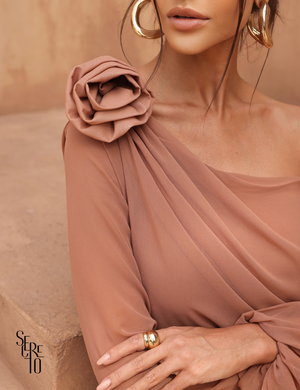 Blusa Manga com Broche Flor Melissa Capuccino