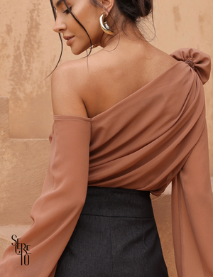 Blusa Manga com Broche Flor Melissa Capuccino