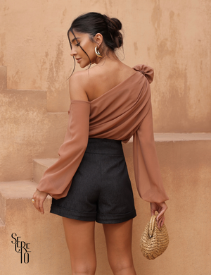 Blusa Manga com Broche Flor Melissa Capuccino