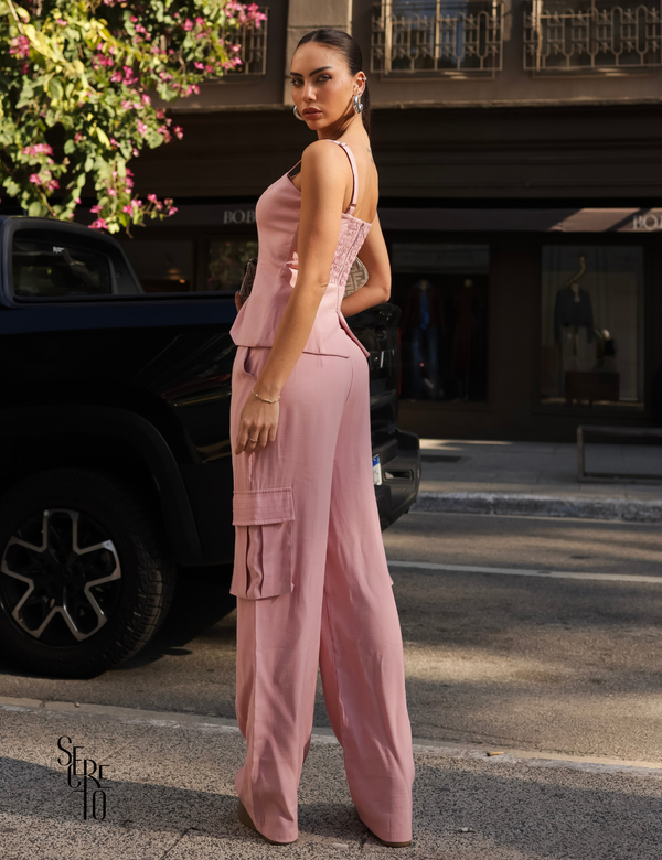 Conjunto Blusa e Calça Cargo Erika Rosa