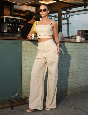 Conjunto Cropped e Calça Linho Cristina Off White