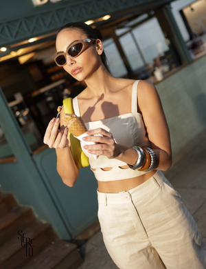 Conjunto Cropped e Calça Linho Cristina Off White