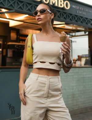 Conjunto Cropped e Calça Linho Cristina Off White