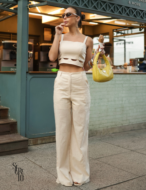 Conjunto Cropped e Calça Linho Cristina Off White