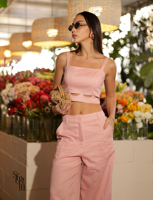 Conjunto Cropped e Calça Linho Cristina Rosa