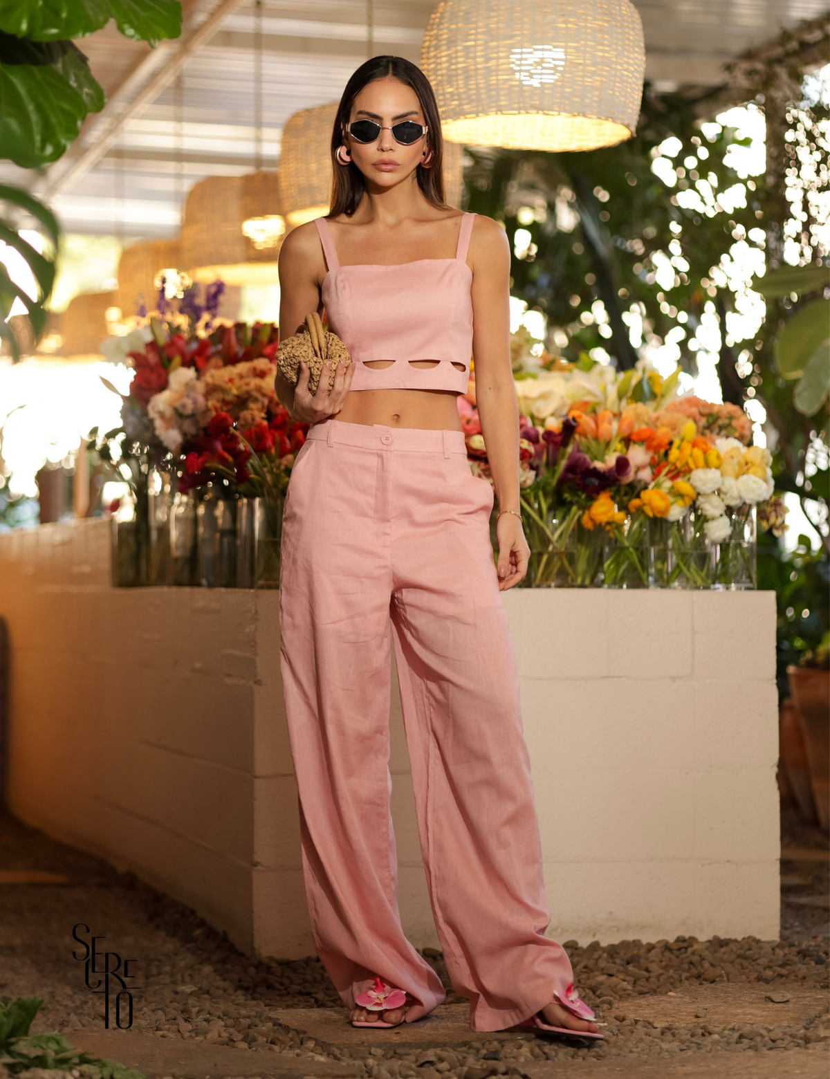 Conjunto Cropped e Calça Linho Cristina Rosa