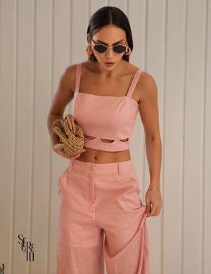 Conjunto Cropped e Calça Linho Cristina Rosa