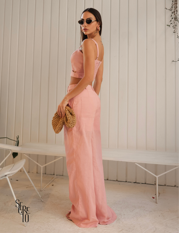 Conjunto Cropped e Calça Linho Cristina Rosa
