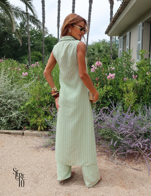 Conjunto Listrado Max Chemise e Calça Andrea Verde Menta