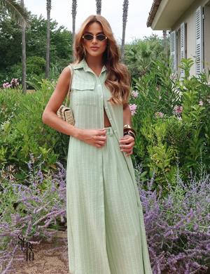 Conjunto Listrado Max Chemise e Calça Andrea Verde Menta
