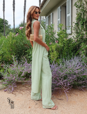 Conjunto Listrado Max Chemise e Calça Andrea Verde Menta