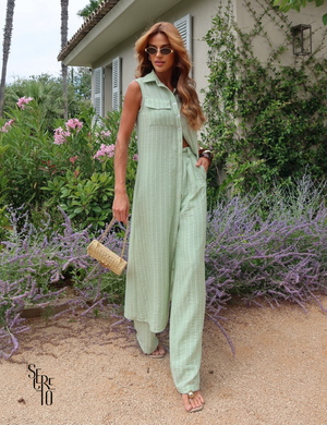 Conjunto Listrado Max Chemise e Calça Andrea Verde Menta