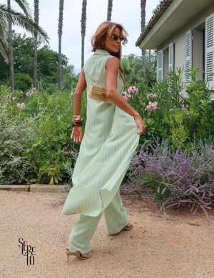 Conjunto Listrado Max Chemise e Calça Andrea Verde Menta