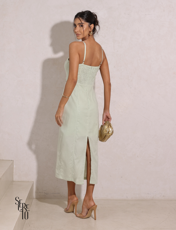 Vestido Midi Linho Luiza Verde
