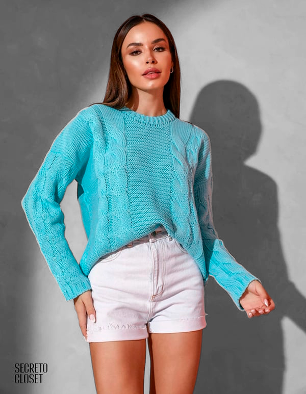 Blusa Tricô Valerie Azul Turquesa