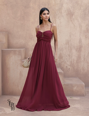 Secreto Vestido Longo Argola no Busto Paula Marsala