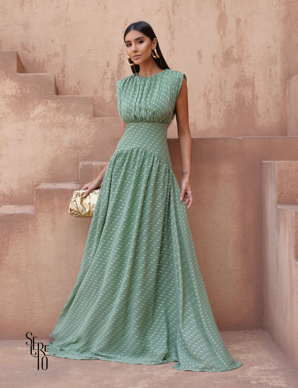 Vestido Longo Texturizado Thaize Pistache