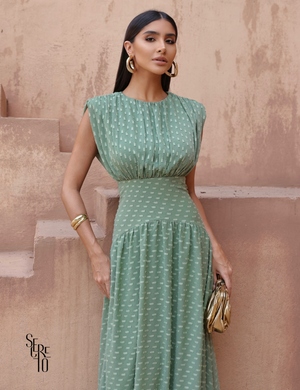 Vestido Longo Texturizado Thaize Pistache
