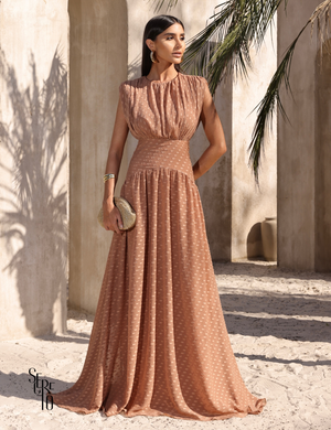 Vestido Longo Texturizado Thaize Amendoa