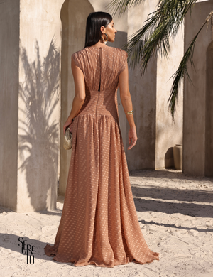 Vestido Longo Texturizado Thaize Amendoa