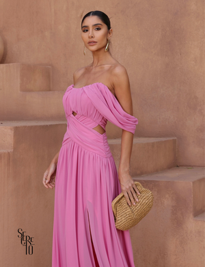 Secreto Vestido Longo Drapeado Marcele Rosa