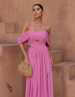 Secreto Vestido Longo Drapeado Marcele Rosa