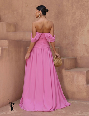 Secreto Vestido Longo Drapeado Marcele Rosa