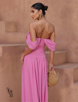 Secreto Vestido Longo Drapeado Marcele Rosa