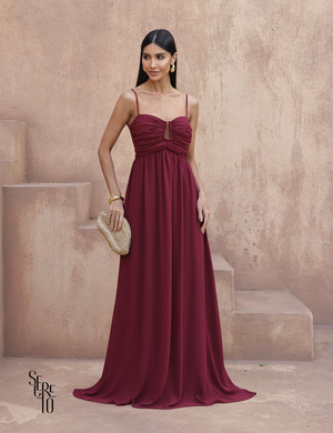 Secreto Vestido Longo Argola no Busto Paula Marsala