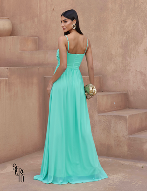 Secreto Vestido Longo Argola no Busto Paula Verde Menta