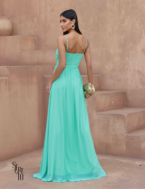 Secreto Vestido Longo Argola no Busto Paula Verde Menta