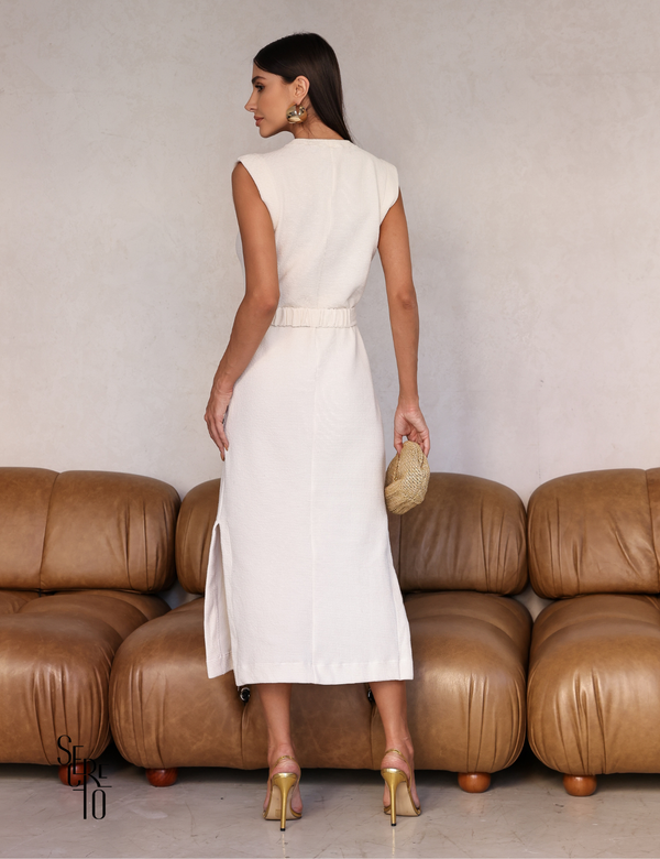 Vestido Midi Com Cinto Renata Off White