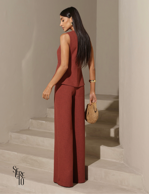 Conjunto Colete e Calça Alfaiataria Lorena Terracota