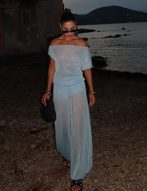 Conjunto Blusa e Calça Tule Pammela Azul Claro