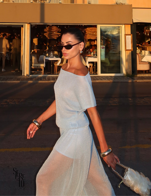 Conjunto Blusa e Calça Tule Pammela Azul Claro