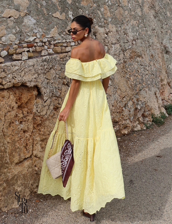 Vestido Longuete Laise Ombro a Ombro Alicia Camomila