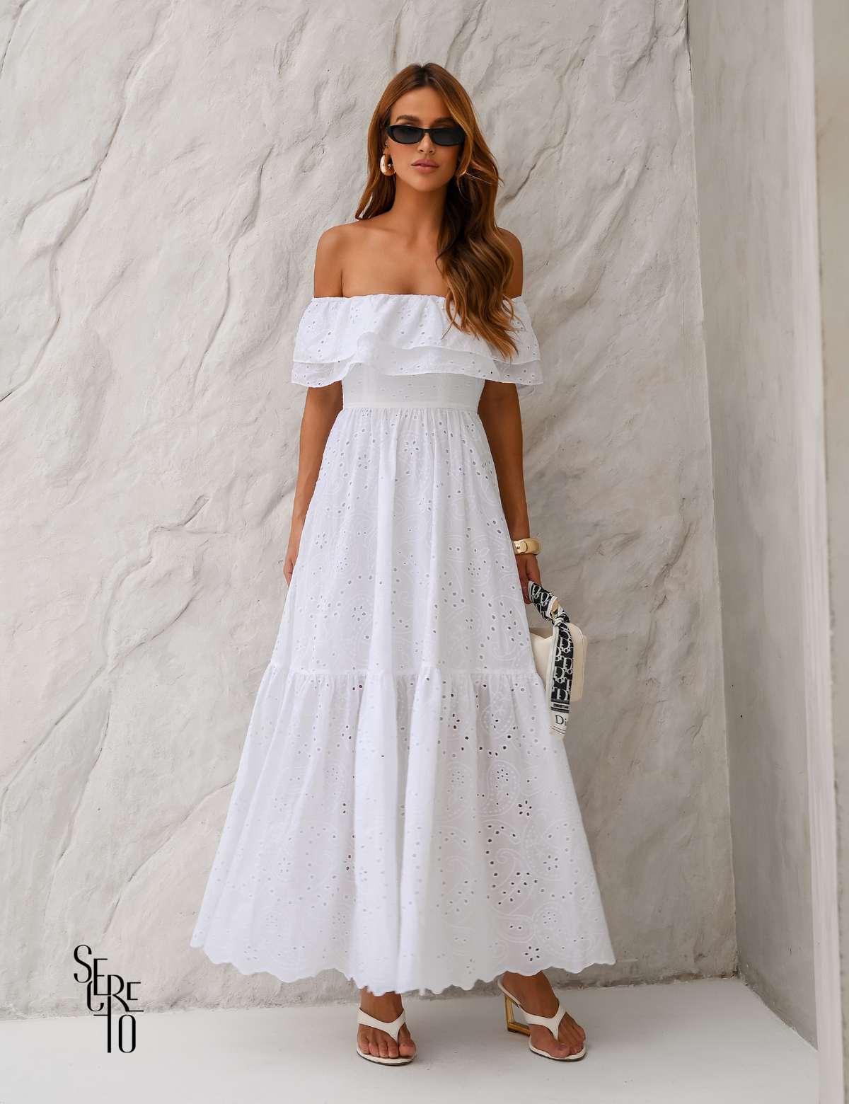 Vestido Longuete Laise Ombro a Ombro Alicia Off White