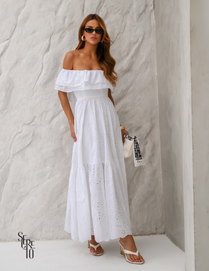 Vestido Longuete Laise Ombro a Ombro Alicia Off White