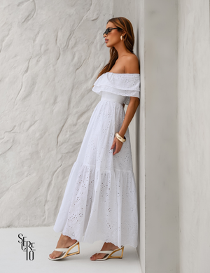 Vestido Longuete Laise Ombro a Ombro Alicia Off White