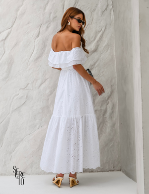 Vestido Longuete Laise Ombro a Ombro Alicia Off White
