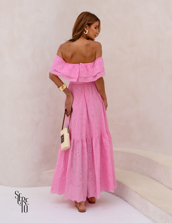 Vestido Longuete Laise Ombro a Ombro Alicia Rosa