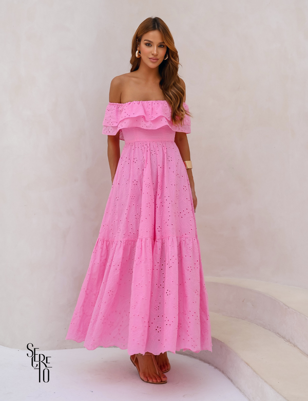 Vestido Longuete Laise Ombro a Ombro Alicia Rosa